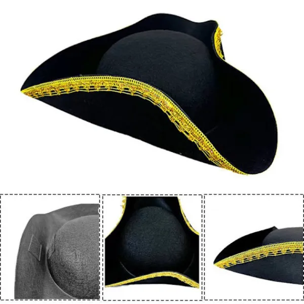 Guld-kantad pirathatt för Halloween-scenföreställningar, Captain Jack-hatt> Huvudbonader