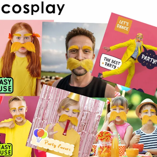 Gult Skägg och Ögonbryn, Skäggdräktstillbehör för Fester och Dansevenemang, Roligt Kreativt Skägg - 2> Tillbehör