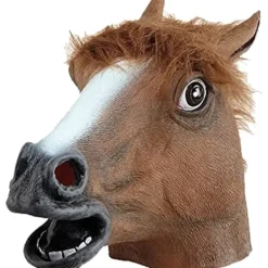 Gummimask med häst huvud Brun, Latex Gummimask Häst Huvud Kostym Gangnam Style Dans (Brun)> Masker