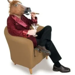Gummimask med häst huvud Brun, Latex Gummimask Häst Huvud Kostym Gangnam Style Dans (Brun)><noscript><img width=