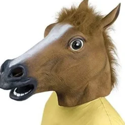 Gummimask med hästhuvud Brun, Latex Gummimask Hästhuvud Kostym Gangnam Style Dans (Brun)> Masker