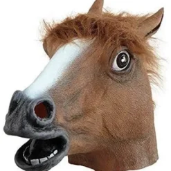 Gummimask med hästhuvud Brun, Latex Gummimask Hästhuvud Kostym Gangnam Style Dans (Brun)><noscript><img width=
