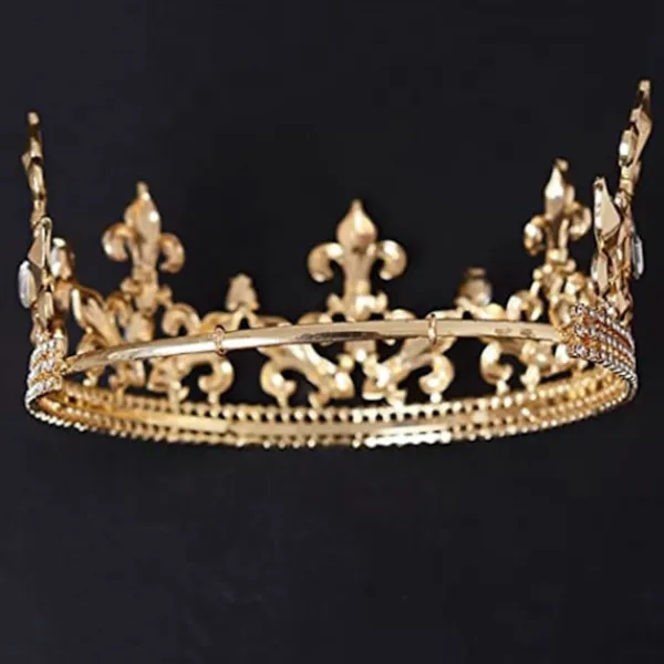 Gyllene Kungakrona för Män Justerbar Imperial Medeltida Födelsedagskrona Bal Kungar> Huvudbonader