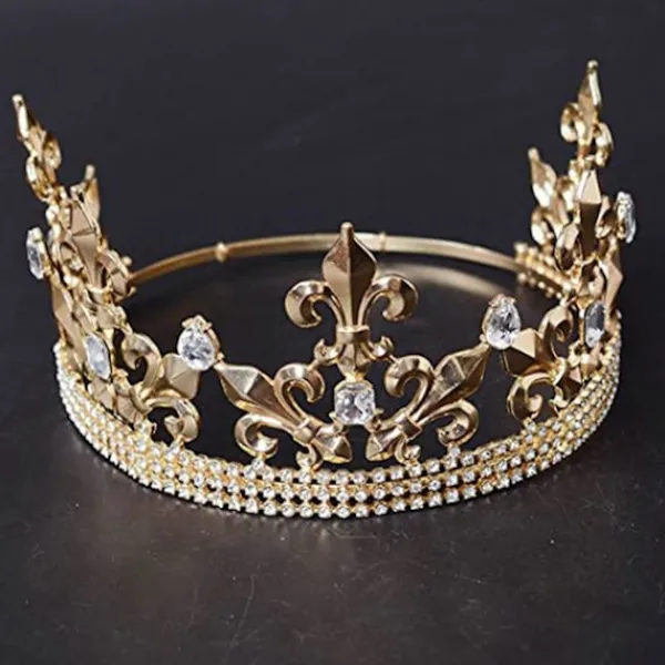 Gyllene Kungakrona för Män Justerbar Imperial Medeltida Födelsedagskrona Bal Kungar> Huvudbonader