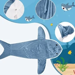 Haj-filt-hoodie Onesie för vuxna och barn, mysig flanellhajdräkt hajsovsäck L (passar för 143 cm–153 cm)-FA-><noscript><img width=