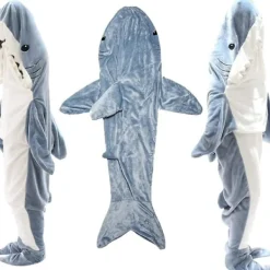 Hajformad filt-hoodie Hajfilt Supermjuk och mysig flanell-hoodie Hajsovsäck Haj Onesie filt Hajsvans Bärbar fleecefilt Sha L><noscript><img width=