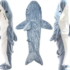 Hajformad sovsäck filt tecknad djur jumpsuit flanell herr och dam hem kläder haj pyjamas 190> Dräkter