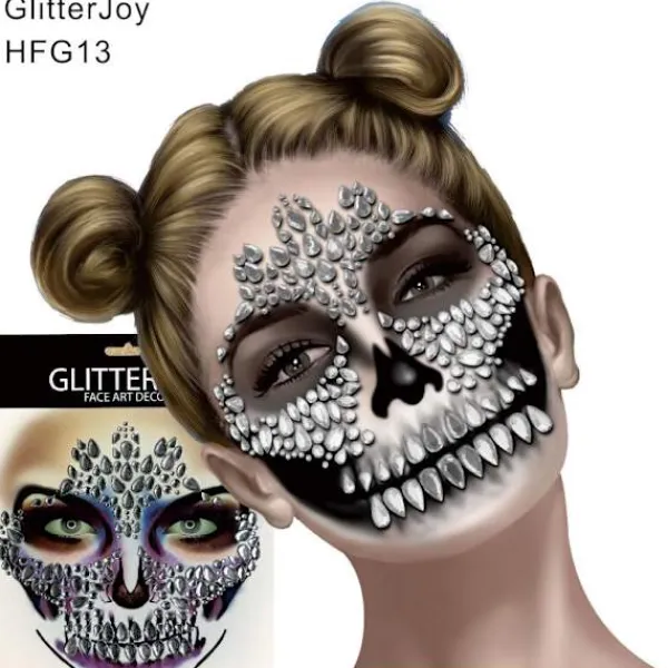 KOOLYOU Halloween 1 bit festlig skalle ansikte tänder smink klistermärke> Smink
