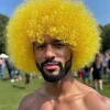 Halloween Afro cosplay bubbelhuvud peruk personlighetsfärg kort lockigt hår (gul)> Peruker