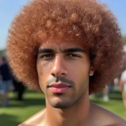 Halloween Afro cosplay bubbelhuvud peruk personlighetsfärg kort lockigt hår (gul)><noscript><img width=