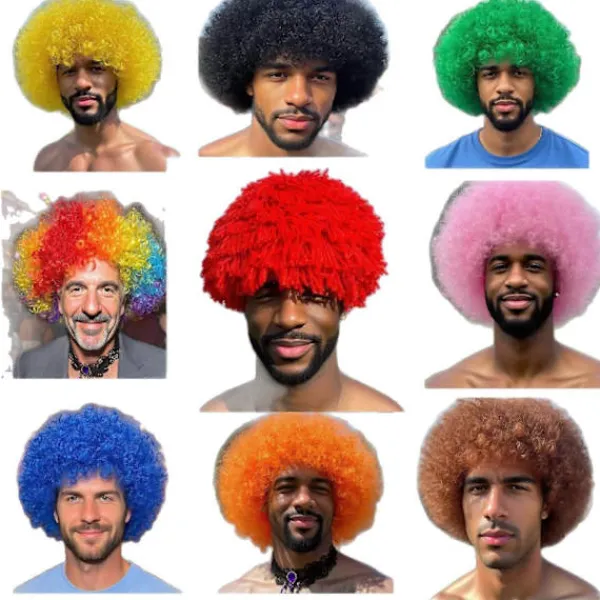 Halloween Afro cosplay bubbelhuvud peruk personlighetsfärg kort lockigt hår (Rött garn)> Peruker