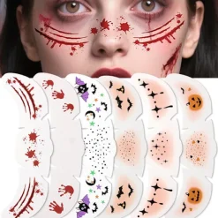 Halloween ansiktsdekaler smink tatuering dekaler vattentäta och svettsäkra simuleringsfräknar dekaler tillfällig fest sammankomst> Smink