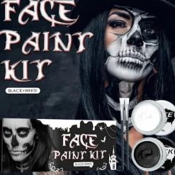 Xuigort Halloween ansiktsmålning kit svart och vitt högpigmenterad ansiktskroppsfärg för DIY cosplay temafester><noscript><img width=