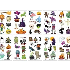 Halloween Barn Tatuering Klistermärken Pumpa Häxa Tecknad Dödskalle Parodi Tatuering Klistermärke Spider-FD-><noscript><img width=