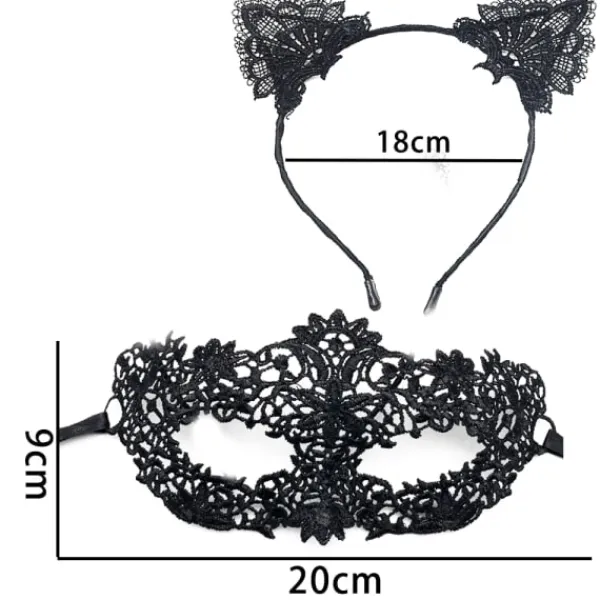 Halloween Catwoman Set, Spets Kattöron, Sexig Maskerad Ögonmask> Tillbehör