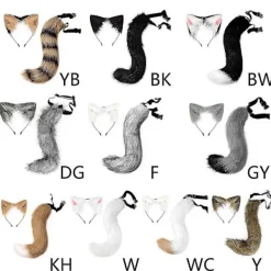 Halloween COS simulering räv plysch svans kläder tillbehör djur svans katt öra hår rosett huvudbonader grå-max> Tillbehör