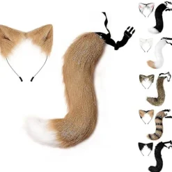 Halloween COS simulering räv plysch svans kläder tillbehör djur svans katt öra hår rosett huvudbonader - Perfet _tfrf><noscript><img width=