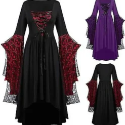 Halloween Cosplay Kostym Gotisk Vintage Klänning Spöke Pumpa Klänningar Medeltida Spökbrud Vampyr Kläder Halloween För Kvinnor(XL svart-orange)> Dräkter