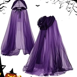 Halloween cosplay spöke cosplay huva mantel död häxa mesh lång mantel bal föreställningsdräkt 1.5M (Lila) B> Dräkter