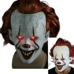 Halloween Cosplay Stephen Kings Det Pennywise Clown Mask Kostym Mask utan LED En storlek Mask med LED Mask med LED Men XL> Masker