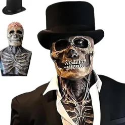 Halloween Dödskallemask, Dödskallemask med Rörlig Käke, Naturlig Latex Helansikts Dödskallemask, Vuxen Dödskallemask, för Cosplay Party Mask> Masker