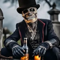 Halloween Dödskallemask, Dödskallemask med Rörlig Käke, Naturlig Latex Helansikts Dödskallemask, Vuxen Dödskallemask, för Cosplay Party Mask><noscript><img width=