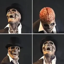 Halloween Dödskallemask, Dödskallemask med Rörlig Käke, Naturlig Latex Helansikts Dödskallemask, Vuxen Dödskallemask, för Cosplay Party Mask><noscript><img width=