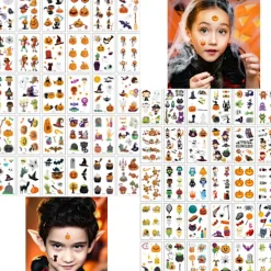 Halloween dekoration, 60 stycken Halloween Barn Tecknad Tatuering Klistermärken Rolig Pumpa T> Smink