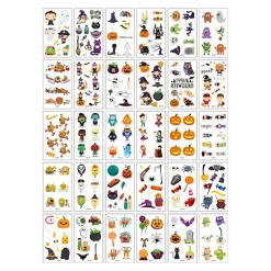 Halloween dekoration, 60 stycken Halloween Barn Tecknad Tatuering Klistermärken Rolig Pumpa T> Smink