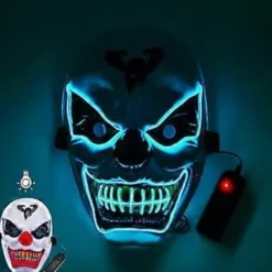 Halloween Dekoration LED Clown Mask, Läskig Självlysande Joker Mask, Halloween Dekoration Jul Karneval Kostym Cosplay Party Mask> Masker