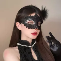 Halloween dekoration, svart maskeradmask för kvinnor, spetsmask i venetiansk stil (C)> Masker