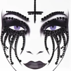 Fashion Hitch Halloween Fake Tatuering Dödskalle Ben Ansikte Konst Smycken Rhinestone Klistermärke> Smink