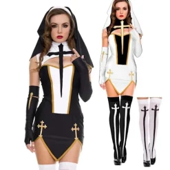 Halloween Fantasia Fancy Dress Kvinnors Nunna Cosplay Kostym Spel Uniform One Size> Dräkter