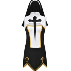 Halloween Fantasia Fancy Dress Kvinnors Nunna Cosplay Kostym Spel Uniform One Size><noscript><img width=