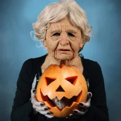 Halloween Gammal Man Huvudbonad, Realistisk Silikonmaskerad Helhuvud Knepig Rekvisita Old Woman><noscript><img width=