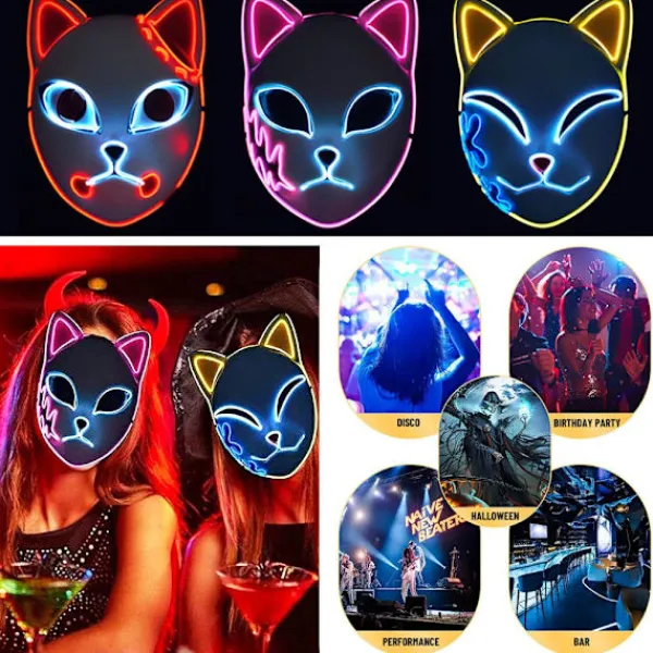 Halloween Glödande Katt Mask LED Lady Demon Slayer> Masker