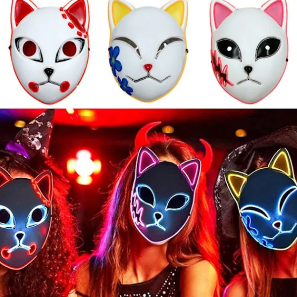 Halloween Glödande Katt Mask LED Lady Demon Slayer> Masker