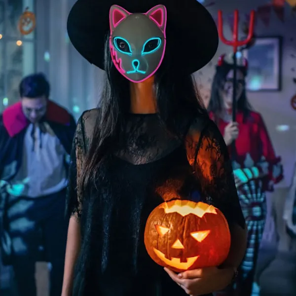 Halloween Glödande Katt Mask LED Lady Demon Slayer> Masker