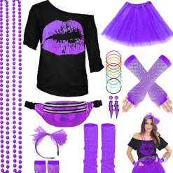 EURL Halloween Glow Party Set med Neonhalsband, Silikonarmband, Kjol och Laser Sport Midjeväska M><noscript><img width=