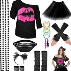 EURL Halloween Glow Party Set med Neonhalsband, Silikonarmband, Kjol och Laser Sport Midjeväska M><noscript><img width=