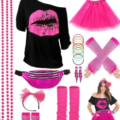 EURL Halloween Glow Party Set med Neonhalsband, Silikonarmband, Kjol och Laser Sport Midjeväska M><noscript><img width=