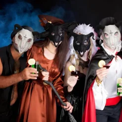 Halloween Halv ansiktsmask Skrämmande Djurmask, Karneval Demon Mask Hörndjävul><noscript><img width=