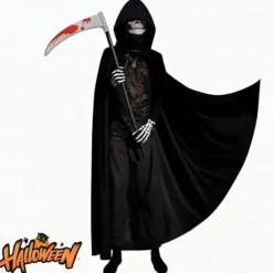 Halloween Horror Liemannen kostym med huva, dödskallemask, handskar och lie - den perfekta Halloween-outfiten för vuxna【mo】 adult> Dräkter