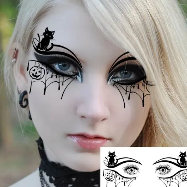 Halloween Häxöga Smink Temporära Tatueringar för Män och Kvinnor, 10-pack Realistiska Falska Ögonvrå Tatueringar, Långvariga Avlånga Ögon> Smink