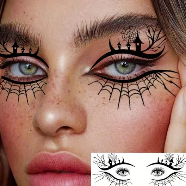 Halloween Häxöga Smink Temporära Tatueringar för Män och Kvinnor, 10-pack Realistiska Falska Ögonvrå Tatueringar, Långvariga Avlånga Ögon> Smink