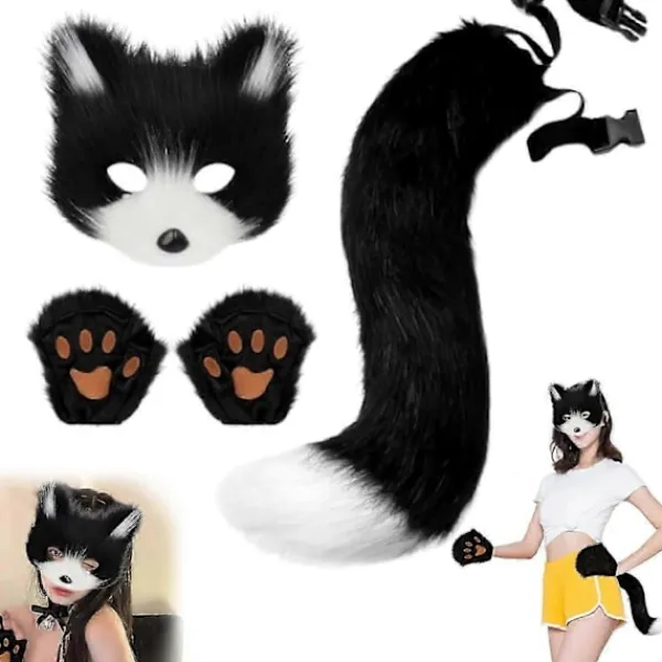 Halloween Katt Räv Varg Mask Set, Pälsig Kostym, Räv Kostym Cosplay Kostym, Halloween, Räv Svans Cosplay, Halloween Räv Mask, Karneval Halloween Party | Fyndiq> Tillbehör