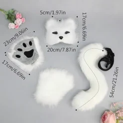 FJORD Halloween Katter Vargdräkt för Barnfödelsedagsfest, Halloween Rävar Utklädningsdräkt Inkluderar Rävmask, Svans, Handske Vit><noscript><img width=