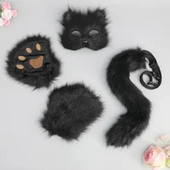 FJORD Halloween Katter Vargdräkt för Barnfödelsedagsfest, Halloween Rävar Utklädningsdräkt Inkluderar Rävmask, Svans, Handske Vit><noscript><img width=