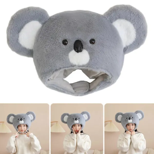 FMYSJ Halloween Koala Pälsig Hatt Huvudbonad Plysch Huvudskydd för Maskerader Halloween Plysch Tecknad Hatt Huvudbonad (FMY)> Huvudbonader
