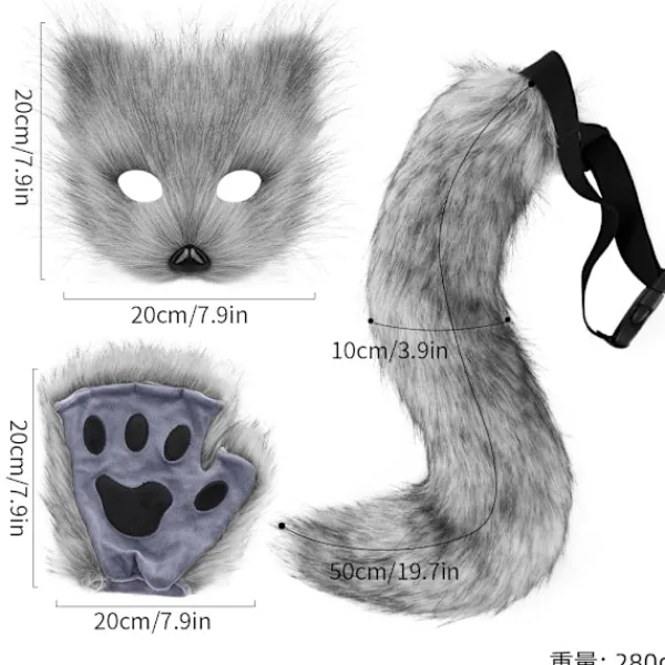 Halloween kostym simulation räv mask handskar plysch rävsvans handgjord djursvans cosplay rekvisita tillbehör Rosröd tredelad set One Size | Fyndiq> Tillbehör